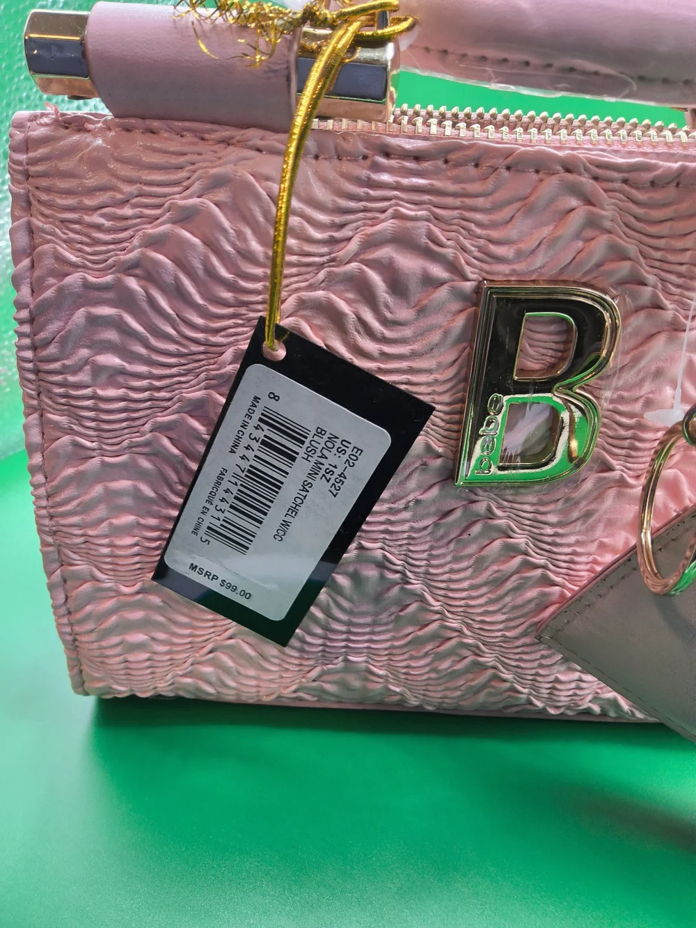 NWT bebe Blush Pink Textured Top-Handle Satchel with Gold Hardware